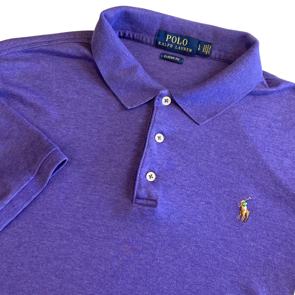 Polo Ralph Lauren Mens Large Classic Fit Purple Heather Cotton Polo Shirt